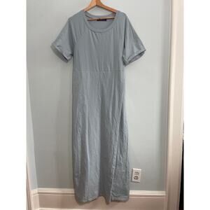 Pomander Place Women’s XL Blue Maxi Dress, Faux Wrap, Crew Neck, Short Sleeve